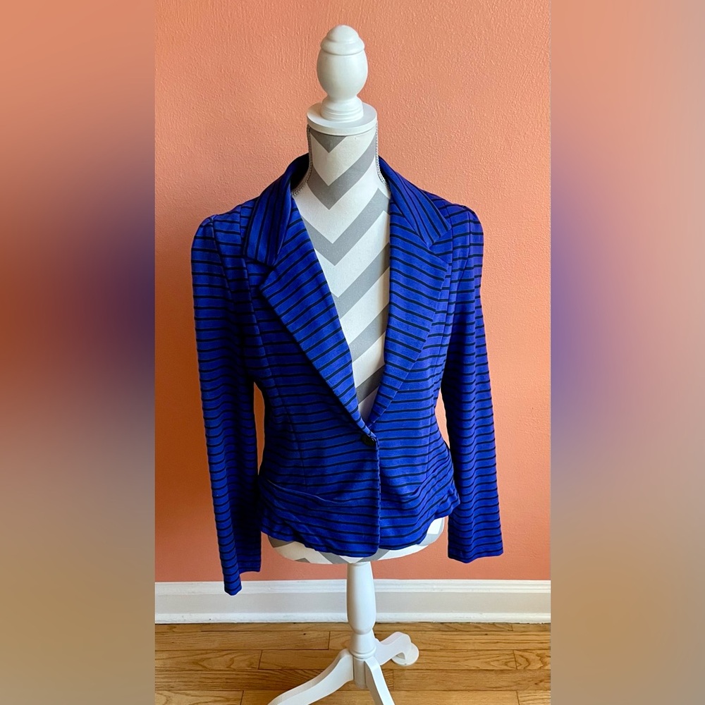 NWT Anthropologie Cartonnier Royal Blue Striped Blazer